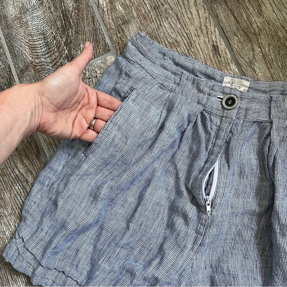 Andrea Jovine 100% Linen, Blue and White Striped High Waisted Shorts, Women’s 4 - Picture 8 of 10